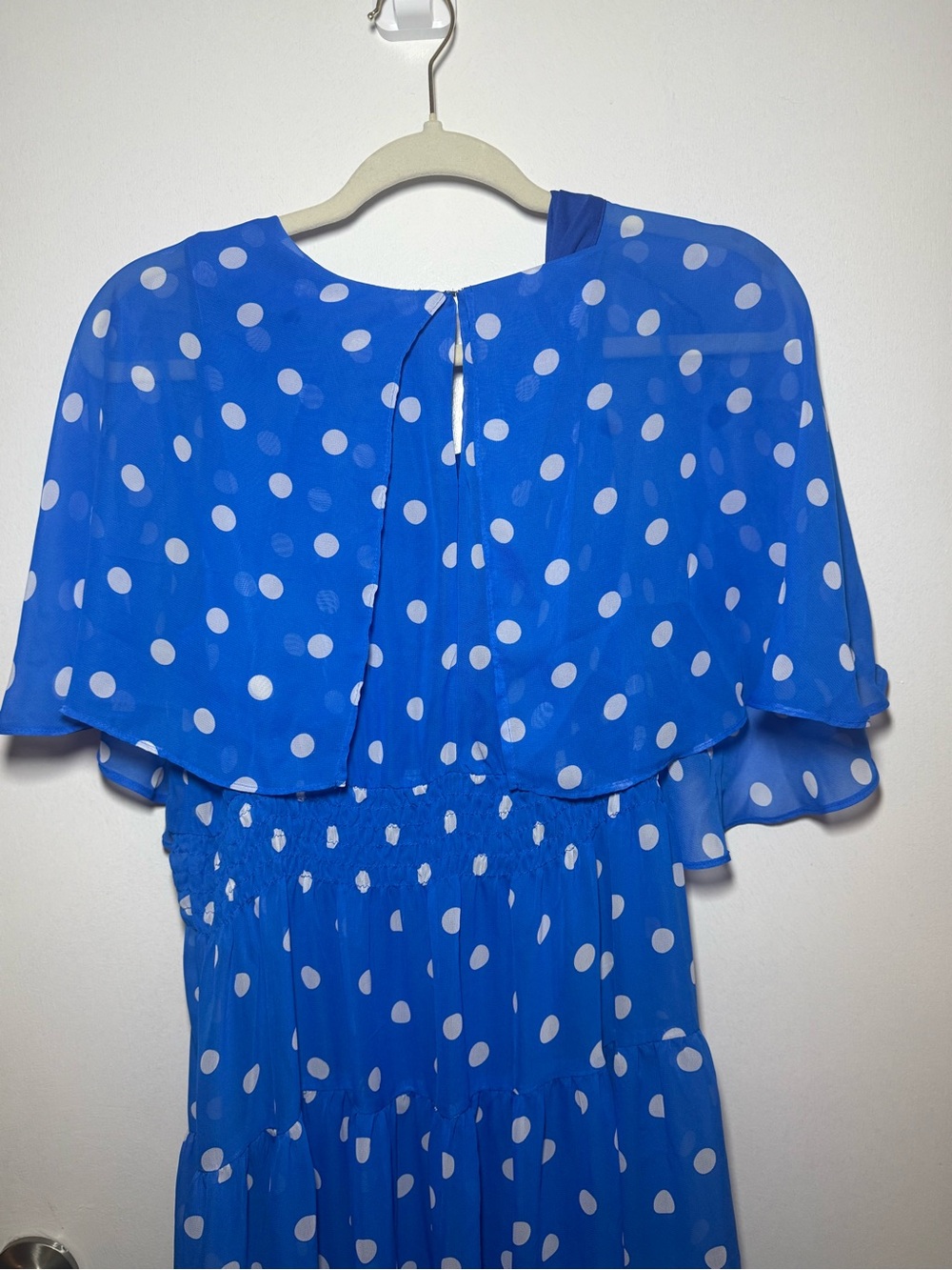 Julian Taylor Blue White Polka Dot Chiffon Layered A-Line Midi Dress Size 14 - Picture 4 of 8